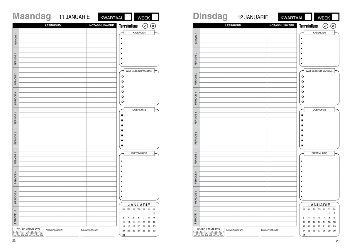 A4 Hardeband Onderwysersbeplanner 2027 - Daisies pienk