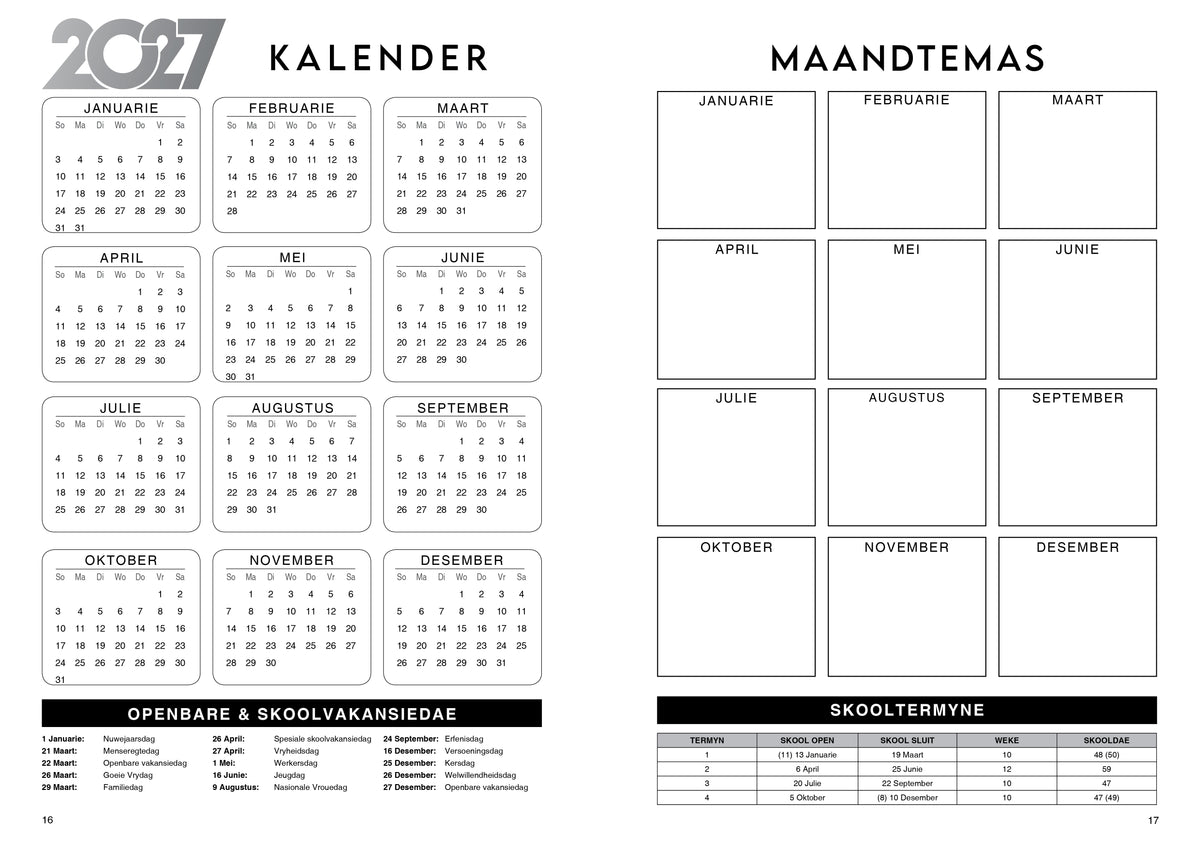A4 Hardeband Onderwysersbeplanner 2027 - Daisies pienk