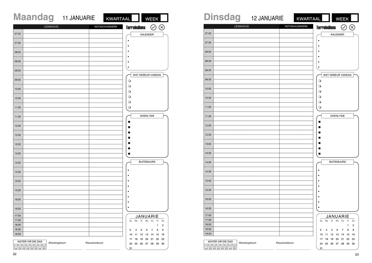 A4 Hardeband Onderwysersbeplanner 2027 - Daisies pienk